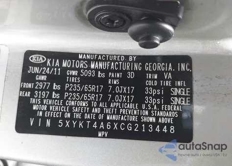 2012 Kia Sorento Lx from USA, damaged, VIN 5XYKT4A6XCG213448